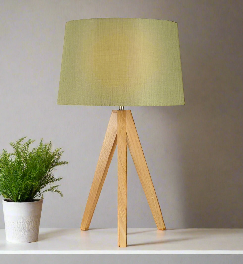 Wooden Tripod Table Lamp - Olive Green