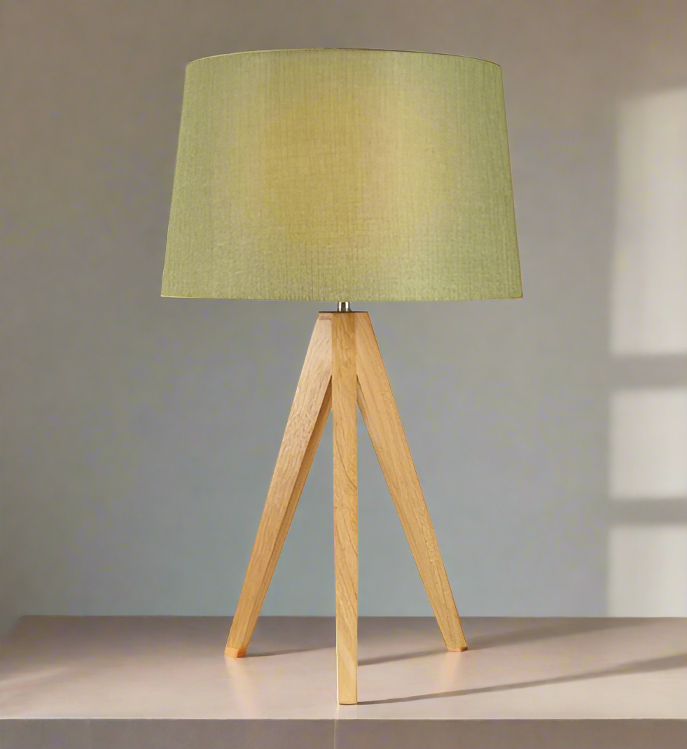 Wooden Tripod Table Lamp - Olive Green