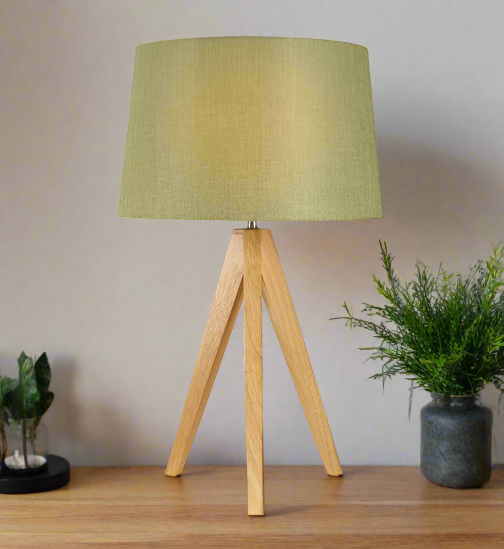 Wooden Tripod Table Lamp - Olive Green