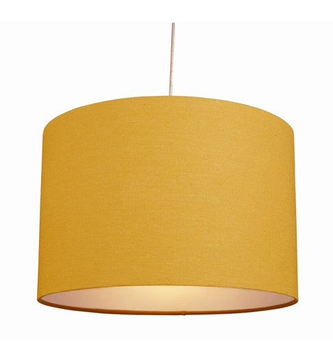Bright yellow plain cotton cylinder lampshade with white inner PVC lining