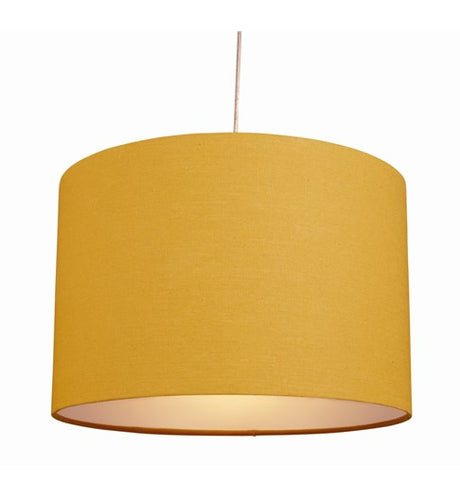 Bright yellow plain cotton cylinder lampshade with white inner PVC lining