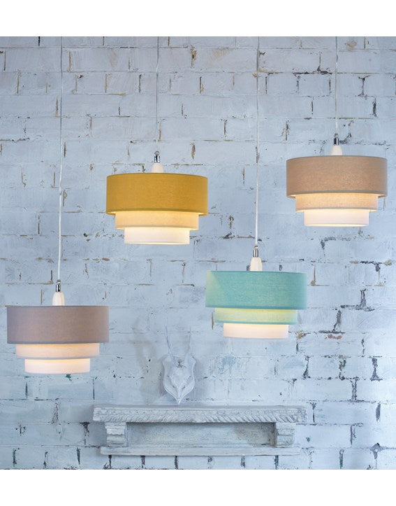 3 Tier Cylinder Pendant Shade - Steel, Grey and Ivory