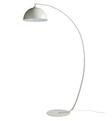 Large matt grey metal floor lamp in an arc shape with large domed lampshade